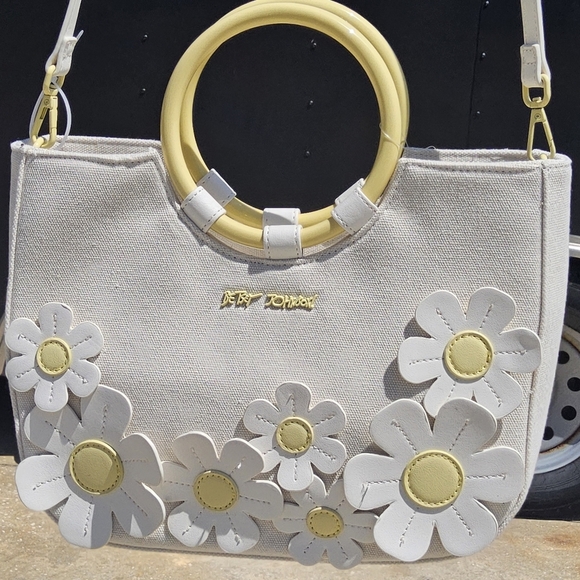 Betsey Johnson Cream and Yellow Satchel with Floral Design - Picture 6 of 7